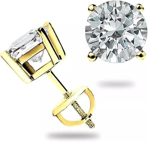 1 Ct Lab Grown Diamond Stud Earrings | 14K Yellow Gold Round Cut Solitaire Screw Back Earrings | Sparkle Jewelry For Women in Kuwait