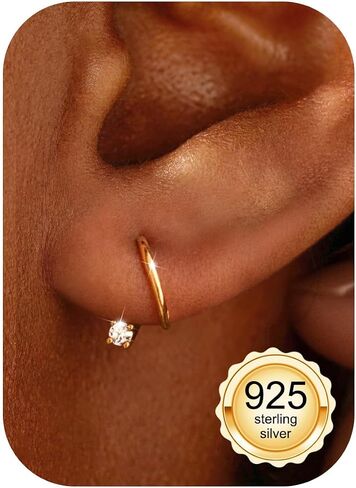 GEMQUEEN Hypoallergenic 925 Sterling Silver Earrings Dainty Threader Earrings Open Huggie Hoop Earrings for Women Adjustable Comfortable Cubic Zircon Spiral Backless Earring Birthday Present in Saudi Arabia