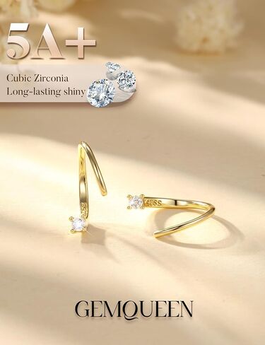 GEMQUEEN Hypoallergenic 925 Sterling Silver Earrings Dainty Threader Earrings Open Huggie Hoop Earrings for Women Adjustable Comfortable Cubic Zircon Spiral Backless Earring Birthday Present in Saudi Arabia
