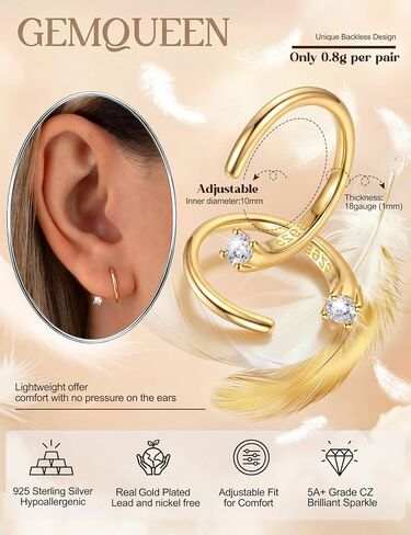 GEMQUEEN Hypoallergenic 925 Sterling Silver Earrings Dainty Threader Earrings Open Huggie Hoop Earrings for Women Adjustable Comfortable Cubic Zircon Spiral Backless Earring Birthday Present in Saudi Arabia