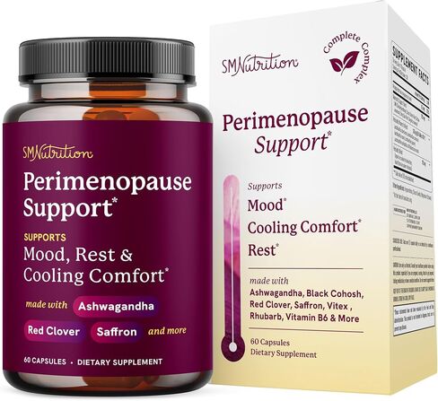 Perimenopause Support for Women Supplement | Hormone Balance, Mood, Sleep, Cycle Regularity & Cooling Support | Black Cohosh, Vitex, Saffron | Peri Menopause Supplements for Women | Non-GMO | 60 Ct in Kuwait