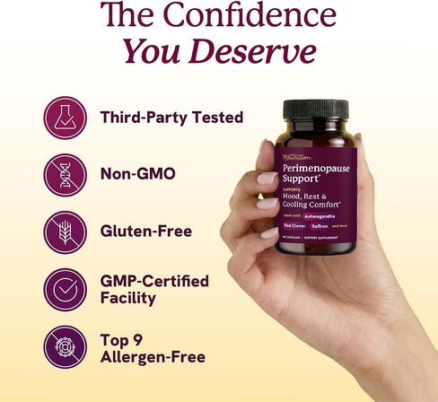 Perimenopause Support for Women Supplement | Hormone Balance, Mood, Sleep, Cycle Regularity & Cooling Support | Black Cohosh, Vitex, Saffron | Peri Menopause Supplements for Women | Non-GMO | 60 Ct in Kuwait