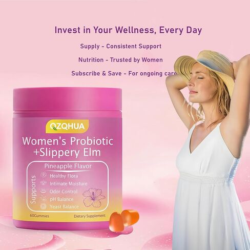 Women's Probiotics Gummies with Slippery Elm – Vaginal Health, Gut Health & pH Balance Support, Pineapple Flavor – Gluten Free, Vegan (30 Servings)（Q2） in Kuwait