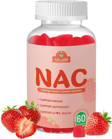 NAC Gummies 1200mg for Adults,Support Immune Support Liver & Lung Health,Sugar-Free, Strawberry Flavor, 60 Counts in Kuwait