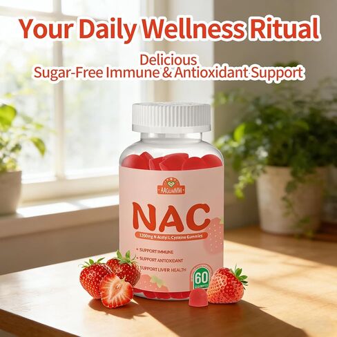 NAC Gummies 1200mg for Adults,Support Immune Support Liver & Lung Health,Sugar-Free, Strawberry Flavor, 60 Counts in Kuwait