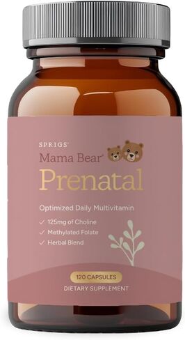 SPRIGS Mama Bear Prenatal Gold Multivitamin with Methylated Folate & Choline, Easy to Digest Prenatal Vitamins for Women, Clean Herbal Blend Pregnancy Support Supplement, 120 Capsules in Saudi Arabia