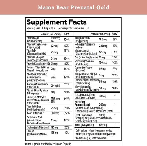 SPRIGS Mama Bear Prenatal Gold Multivitamin with Methylated Folate & Choline, Easy to Digest Prenatal Vitamins for Women, Clean Herbal Blend Pregnancy Support Supplement, 120 Capsules in Saudi Arabia