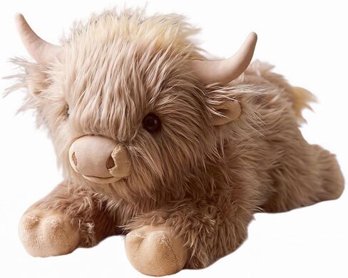 5Lbs Weighted Highland Cow Stuffed Animal, 22×14×12 Inch Plush Toy Pillow, Adorable Weighted Stuffed Animal for Kids & Adults, for Christmas Birthday(Khaki, L) in Kuwait