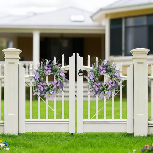 Spring Lavender Wreaths for Front Door 15 inch, Summer Purple Door Wreath with Butterflies and Greenery, All Season Artificial Wreath Decoration for Home Wall Window Farmhouse Indoor Outdoor in Saudi Arabia
