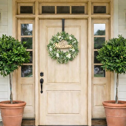 Heleze Front Door Wreath with Welcome Sign, 18'' Artificial Eucalyptus Wreaths Faux Greenery Wildflower Wreath Year Round for Indoor Outdoor Farmhouse Spring Summer All Season in Saudi Arabia