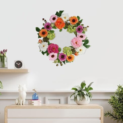 18 Inch Summer Wreaths for Front Door, Colorful Spring Summer Floral Wreath with Peony, Hydrangea and Greenery, Premium Artificial Wreath for Porch Wall Entryway Farmhouse Home Decor in Saudi Arabia