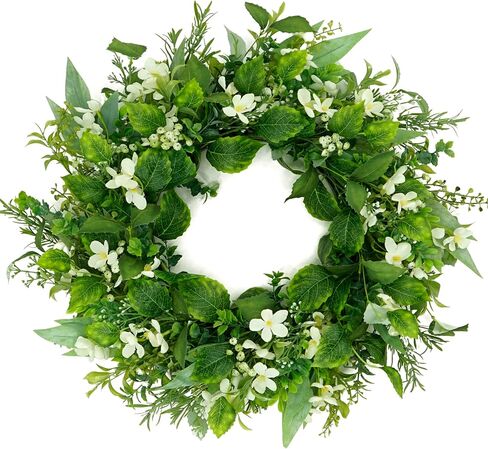 WreathDream Artificial Spring Wreaths for Front Door Summer Door Wreath with White Babys Breath for Front Door Indoor Outdoor Farmhouse Home Porch Wall Window Festival Wedding Decor in Saudi Arabia