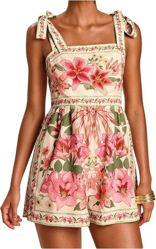SweatyRocks Women's Boho Tie Shoulder Floral Print Romper Shorts Jumpsuit Summer Beach Vacation Outfits in Kuwait