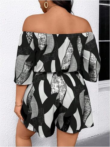 SHENHE Women's Plus Size Off The Shoulder Romper Short Sleeve Summer Casual Flowy Shorts Jumpsuit in Kuwait