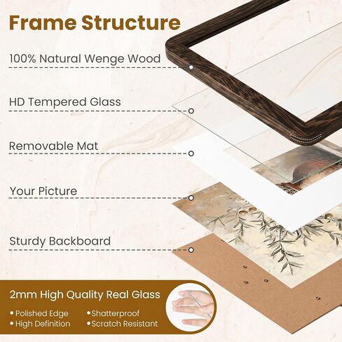 إطار صورة Acovy مقاس 16 × 20، إطار صور من خشب وينجي الصلب مع حصيرة مقاس 11 × 14، إطار ملصق مع زجاج مقسى وأجهزة تعليق، لعرض الحائط والطاولة، عبوة واحدة in Kuwait
