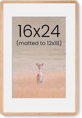 Acovy 27x40in Picture Frame, Natural Solid Teak Handcrafted Wooden Photo Frame, Dual Use for Wall Mount, Matted to Fit 24"x36" Photos, HD Tempered Glass, Pre-Installed Stand & Hanging Hook in Kuwait