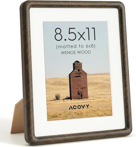 Acovy 8.5x11 Picture Frame, Natural Solid Wenge Wood Photo Frame with HD Tempered Glass, Rounded Corner Wooden Frame 8.5 x 11 Matted to 6x8, Gallery Wall Frames for Art, Wall or Tabletop Display in Kuwait