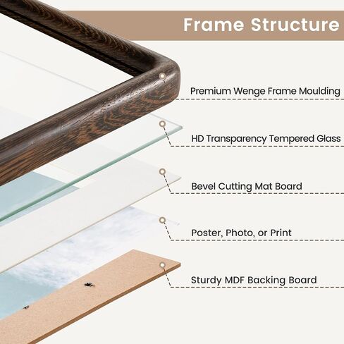 Acovy 8.5x11 Picture Frame, Natural Solid Wenge Wood Photo Frame with HD Tempered Glass, Rounded Corner Wooden Frame 8.5 x 11 Matted to 6x8, Gallery Wall Frames for Art, Wall or Tabletop Display in Kuwait