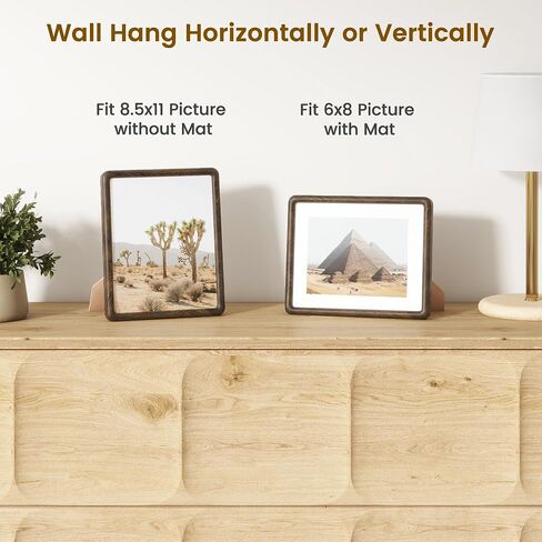 Acovy 8.5x11 Picture Frame, Natural Solid Wenge Wood Photo Frame with HD Tempered Glass, Rounded Corner Wooden Frame 8.5 x 11 Matted to 6x8, Gallery Wall Frames for Art, Wall or Tabletop Display in Kuwait