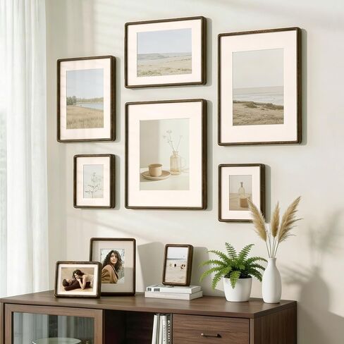 Acovy 8.5x11 Picture Frame, Natural Solid Wenge Wood Photo Frame with HD Tempered Glass, Rounded Corner Wooden Frame 8.5 x 11 Matted to 6x8, Gallery Wall Frames for Art, Wall or Tabletop Display in Kuwait