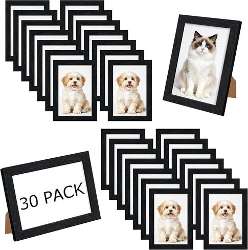 Wiscet 4x6 Picture Frame Set of 30, Bulk Photo Frames for 4x6 Photos, Multi Picture Frames for Wall or Tabletop, Black Woodgrain in Saudi Arabia