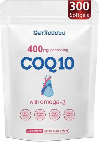 CoQ10 400 مجم مع أحماض أوميجا 3 الدهنية، 300 كبسولة هلامية | شكل مستقر عالي الامتصاص - دعم مضاد للأكسدة بشكل عام وصحة الطاقة - مكمل الإنزيم المساعد Q10 ذو القوة الإضافية in Kuwait