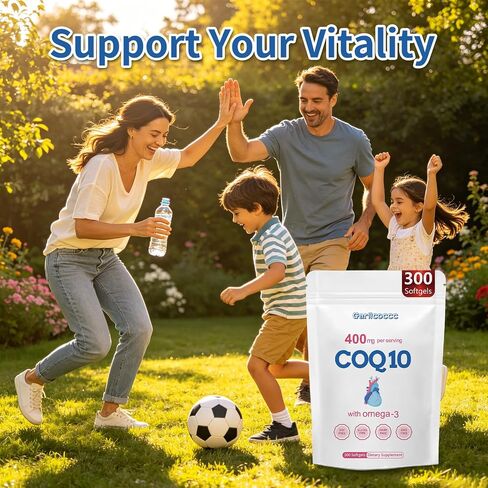 CoQ10 400 مجم مع أحماض أوميجا 3 الدهنية، 300 كبسولة هلامية | شكل مستقر عالي الامتصاص - دعم مضاد للأكسدة بشكل عام وصحة الطاقة - مكمل الإنزيم المساعد Q10 ذو القوة الإضافية in Kuwait