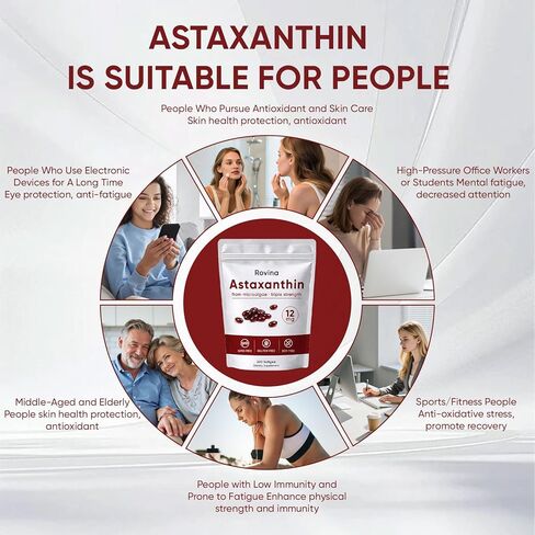Rovina Astaxanthin 12mg Softgels - Premium Astaxanthin from Microalgae, Triple Strength, Immune Support - Non-GMO & Gluten Free 200 Softgels (1) in Saudi Arabia