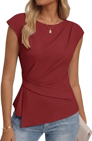 ZESICA Womens Boat Neck Cap Sleeve Tops Dressy Casual Peplum Shirts 2026 Summer Tunic Blouses Fashion Trendy Clothes in Kuwait