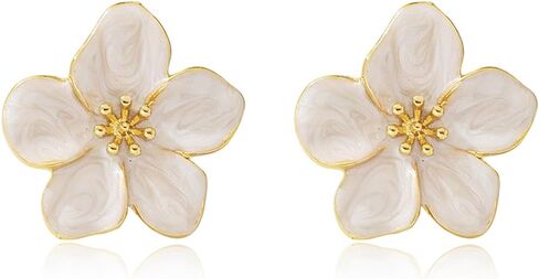 Statement Flower Earrings for Women White Enamel Floral Earrings Boho Green Big Earrings for Women Flower Jewelry for Wedding, Vacation, Daily Wear, Gift in Saudi Arabia