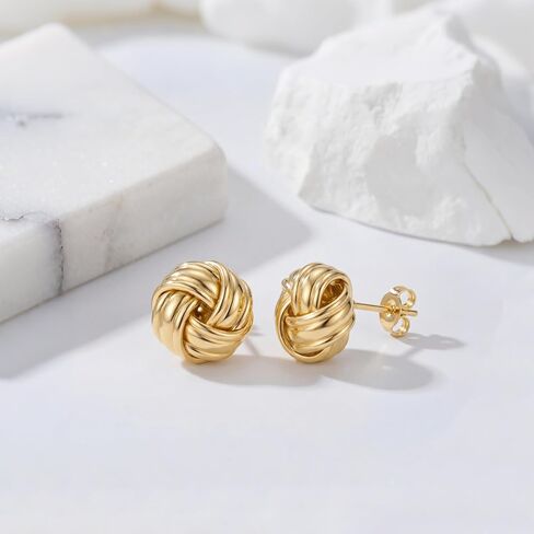 varger 14K Gold Earrings for Women Gold Studs Earrings 14K Gold Stud Earring for Women Studs Knots Stand for Love and Forever Knot Stud Earring for Womens 10mm in Saudi Arabia