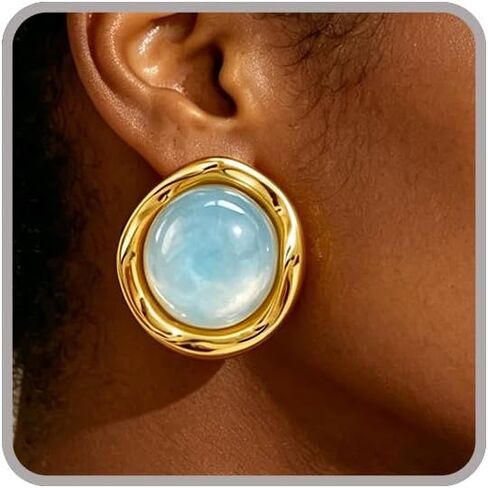 Colorful Acrylic Irregular Round Stud Earrings Big Gold Statement Earrings for Women Large Chunky Earring Lightweight Pink Blue Brown Black White Vintage Swirl Texture Resin Earring Chunky Jewelry in Saudi Arabia