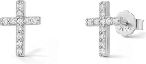 Tiny 925 Sterling Silver Cross Stud Earrings for Women Small Religious Faith Cubic Zirconia Cross Post Earrings in Saudi Arabia