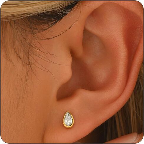 Dangle Earrings for Women 18K Gold Plated Cubic Zirconia Long Drop Earrings Dainty Baguette Pear Star CZ Stud Earring Trendy Diamond Teardrop Earring in Saudi Arabia