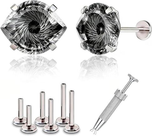 Flat Back Titanium Stud Earrings, Hypoallergenic G23 Titanium Eye Cut Cubic Zirconia Piercing,Eyebrow Versatile Labret Lip Cartilage Helix Sleeper 18G Punk style Jewelry for Women Men in Kuwait