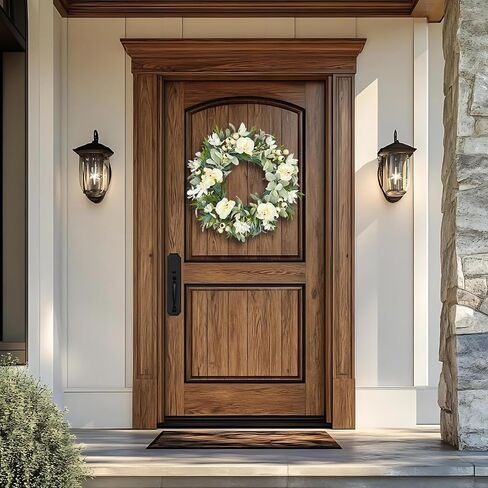 White Orchid Wreath for Front Door, 22 Inch Spring Summer Wreath with Soft Lamb's Ear and Cream Berries, Handcrafted Artificial Floral Wreath for Farmhouse, Indoor and Outdoor Year-Round Decor in Saudi Arabia