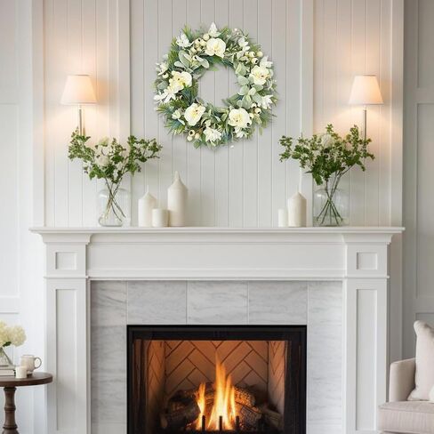 White Orchid Wreath for Front Door, 22 Inch Spring Summer Wreath with Soft Lamb's Ear and Cream Berries, Handcrafted Artificial Floral Wreath for Farmhouse, Indoor and Outdoor Year-Round Decor in Saudi Arabia