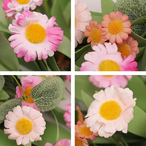 22Inch Spring Summer Wreath for Front Door, Pink White Daisy Flower Wreath with Green Eucalyptus Leaves, Artificial Floral Wreath for Farmhouse Home Wall Window Decor in Saudi Arabia