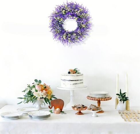 15 Inch Lavender Wreaths for Front Door Spring Summer Wreathwith Lavender,Baby's Breath,for Year-Round Use Indoors and Outdoors as Wall, Door, Window, Party and Wedding Decorations in Saudi Arabia