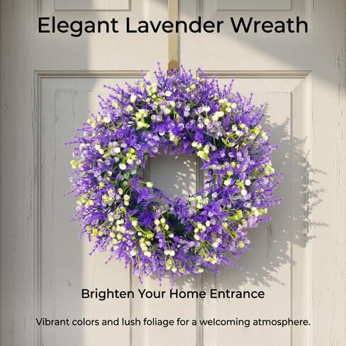 15 Inch Lavender Wreaths for Front Door Spring Summer Wreathwith Lavender,Baby's Breath,for Year-Round Use Indoors and Outdoors as Wall, Door, Window, Party and Wedding Decorations in Saudi Arabia