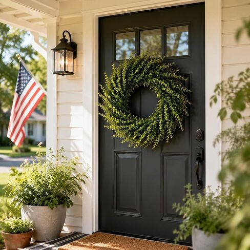 28 Inch Boxwoods Door Wreaths for Front Door, Large Artificial Spring Summer Greenery Wreaths for Porch Wall Window Rustic Farmhouse Wedding Home Outdoor Indoor Decorations in Saudi Arabia