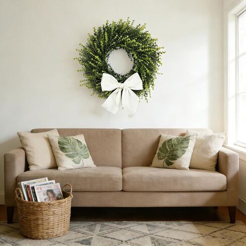 28 Inch Boxwoods Door Wreaths for Front Door, Large Artificial Spring Summer Greenery Wreaths for Porch Wall Window Rustic Farmhouse Wedding Home Outdoor Indoor Decorations in Saudi Arabia