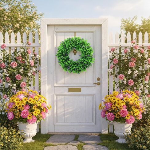 Eucalyptus Wreath for Front Door - 26'' Artificial Spring Greenery Wreath with Fake Eucalyptus Leaves, Front Door Wreath for All Seasons, Porch, Wall, Window, Farmhouse Decor in Kuwait