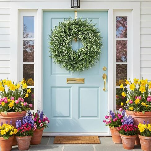 Eucalyptus Wreath for Front Door - 26'' Artificial Spring Greenery Wreath with Fake Eucalyptus Leaves, Front Door Wreath for All Seasons, Porch, Wall, Window, Farmhouse Decor in Kuwait