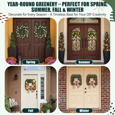 Dingion 20'' Square Boxwood Wreath with Burlap Sash, Spring Wreaths for Front Door, Realistic Artificial Summer Boxwood Wreaths for Farmhouse Wedding Green Year Round Indoor Outdoor Porch(Linen) in Kuwait