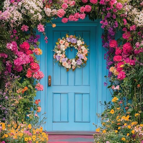 22 Inch Vintage Floral Wreath - Artificial Purple Pink Rose, Peach Dahlia, Hydrangea & White Berry with Boxwood, Lamb's Ear, Willow Eucalyptus, Indoor Outdoor Farmhouse Front Door Decor in Saudi Arabia
