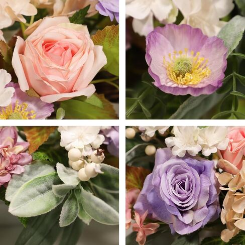 22 Inch Vintage Floral Wreath - Artificial Purple Pink Rose, Peach Dahlia, Hydrangea & White Berry with Boxwood, Lamb's Ear, Willow Eucalyptus, Indoor Outdoor Farmhouse Front Door Decor in Saudi Arabia