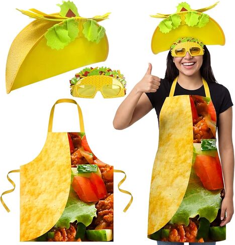 Taco Costume Set for Adults, Unisex Men Women Halloween Food Costume with Hat, Apron, and Glasses, Standard Size, Mexican Theme Party Outfit in Saudi Arabia