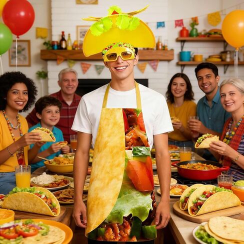 Taco Costume Set for Adults, Unisex Men Women Halloween Food Costume with Hat, Apron, and Glasses, Standard Size, Mexican Theme Party Outfit in Saudi Arabia