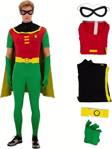 Robin Cartoon Superhero Team leader Costume Men Halloween Jumpsuit Women Cartoon Cosplay Top Pants for Adult in Saudi Arabia